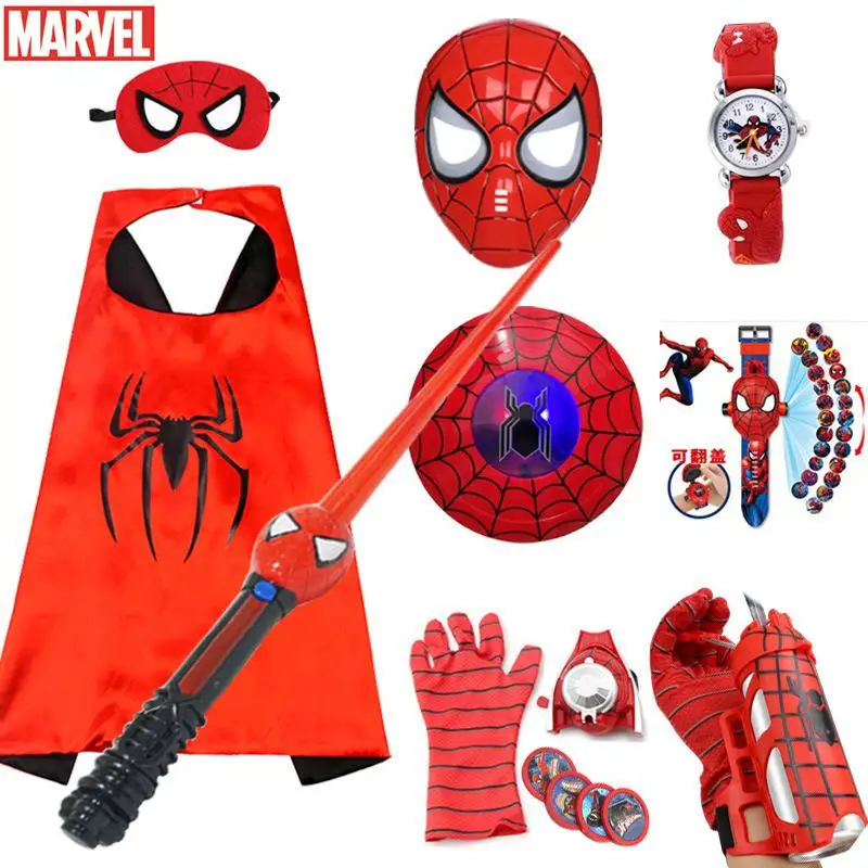 Disney Popular Movie Peripheral Cosplay Set Children Halloween Toy Spiderman Glowing Mask Anime Superhero Costume Sword Set Led