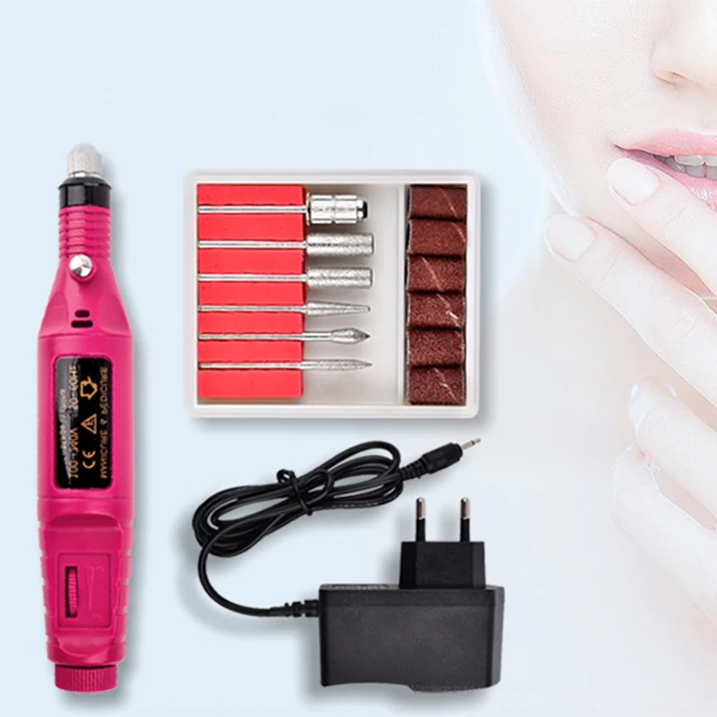 New  Electric Manicure Drill Machine Nail Pen Shape Nail File Bits Nail Art Professional UV Gel Polish Remove Tools Red Color