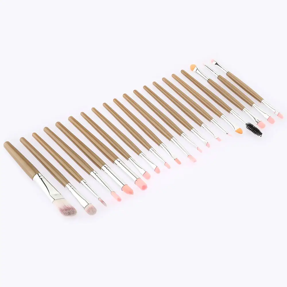 

20Pcs Brown gold Wooden Handle Brown Gold Tube Eye Makeup Brush Set Blooming Outline Tool To Create A Refined Look #LR1
