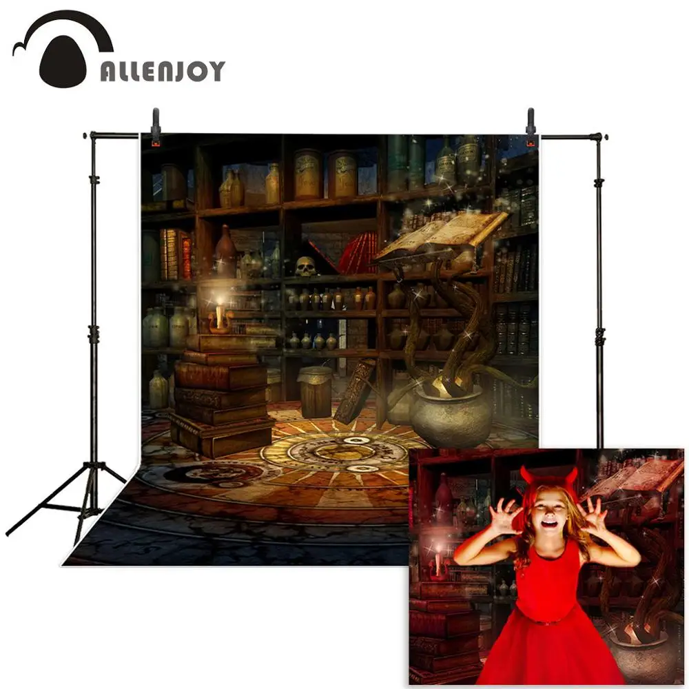 Allenjoy photography backdrop Mysterious Magic Book Shelf Candle Vintage Style background for photo studio camera fotografica