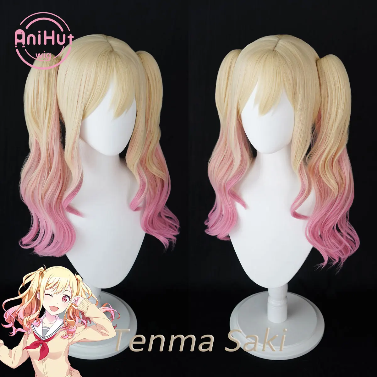 【AniHut】Tenma Saki Pink Blonde Mixed Cosplay Wig Project SEKAI COLORFUL STAGE! Wavy Heat Resistant Synthetic Hair Tenma Saki