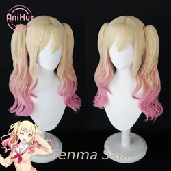 【AniHut】Tenma Saki różowy blond mieszane peruka do Cosplay projekt SEKAI kolorowe scenie! Faliste żaroodporne włosy syntetyczne Tenma Saki