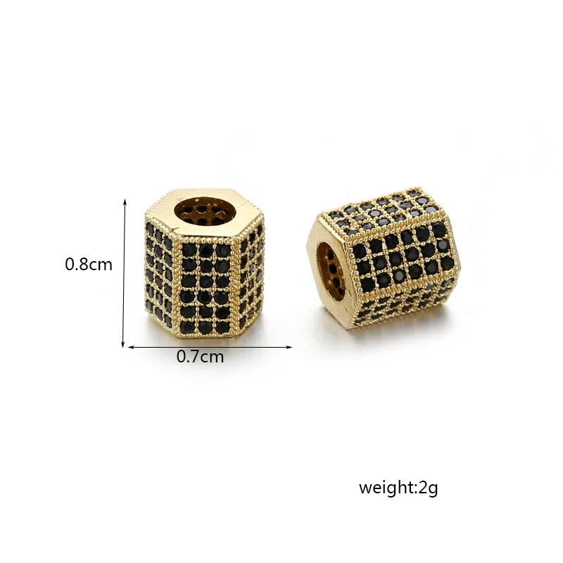 3pcs/lot Sexangle CZ Copper Bead DIY Metal Hexagon Space Beads Copper Micro Pave Cubic Zircon Charm Bead for Men Bracelet Making