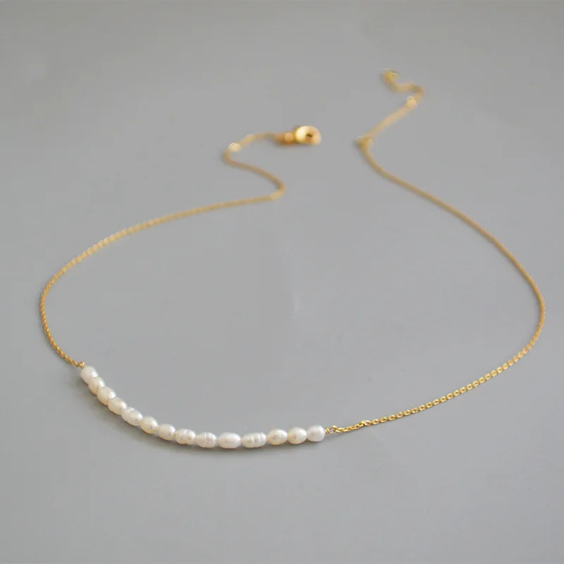 

Brass With 18K Gold Natural Real Pearl Necklace Wowen Jewelry Party Designer T Show Runway Gown Japan Korean Fashion