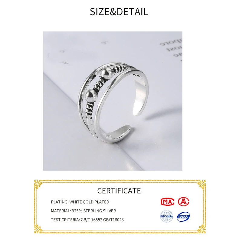 Bague en argent regardé 925 à ouverture réglable pour femme, unique, rétro, 3 couches, Parker sculpté, bijoux de pied de plage