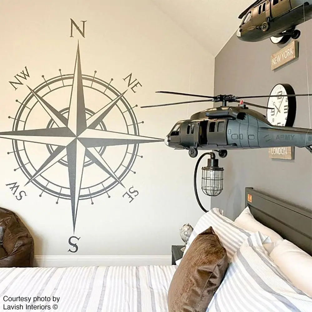 Large The Captain Compass Rose Wall Sticker Ceiling Adventure Travel Medallion Wall Decal Bedroom Living Room Vinyl Decor