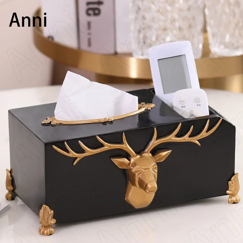 

Golden Deer Decorative Tissue Boxes Nordic Modern Bedroom Resin Paper Towel Storage Box Coffee Table Desktop Decoration Ornament