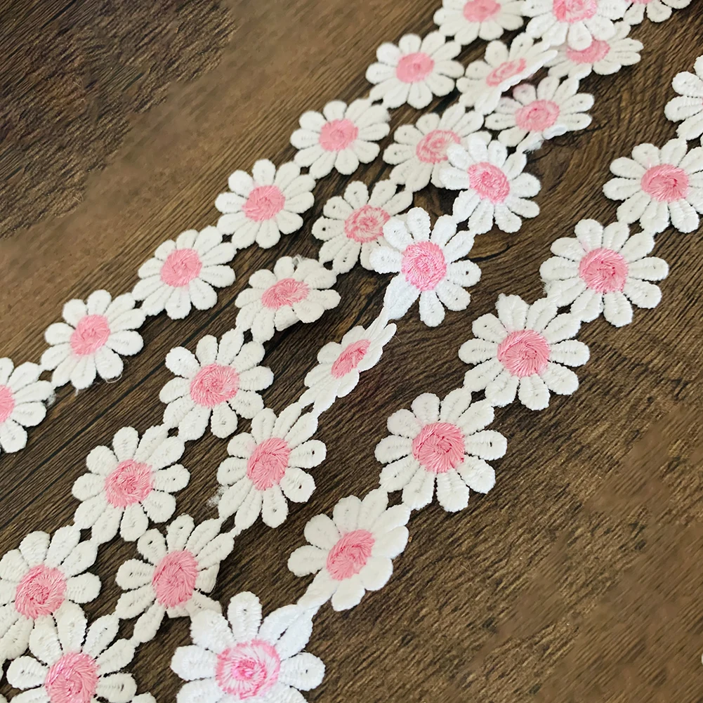 5 Yards Daisy Flower Lace Trim 25MM Ribbon Tape DIY Embroidered for Sewing Decoration African Lace Fabric Wedding Clothing Decor