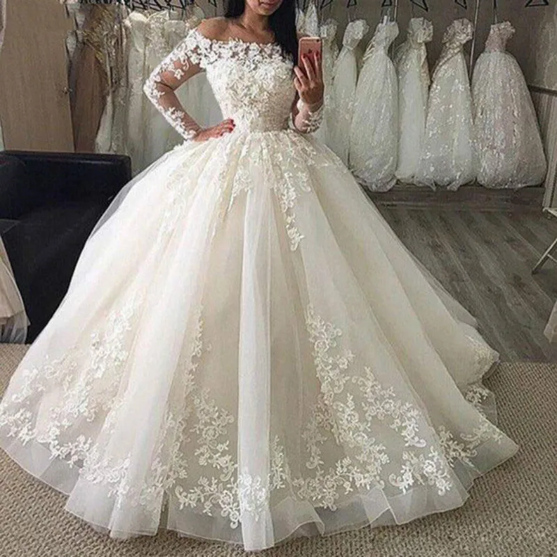 NUOXIFANG Vintage White Lace Appliques Wedding Dresses 2022 Crystal Sash Button Back Ball Gown Wedding Gowns vestido de noiva