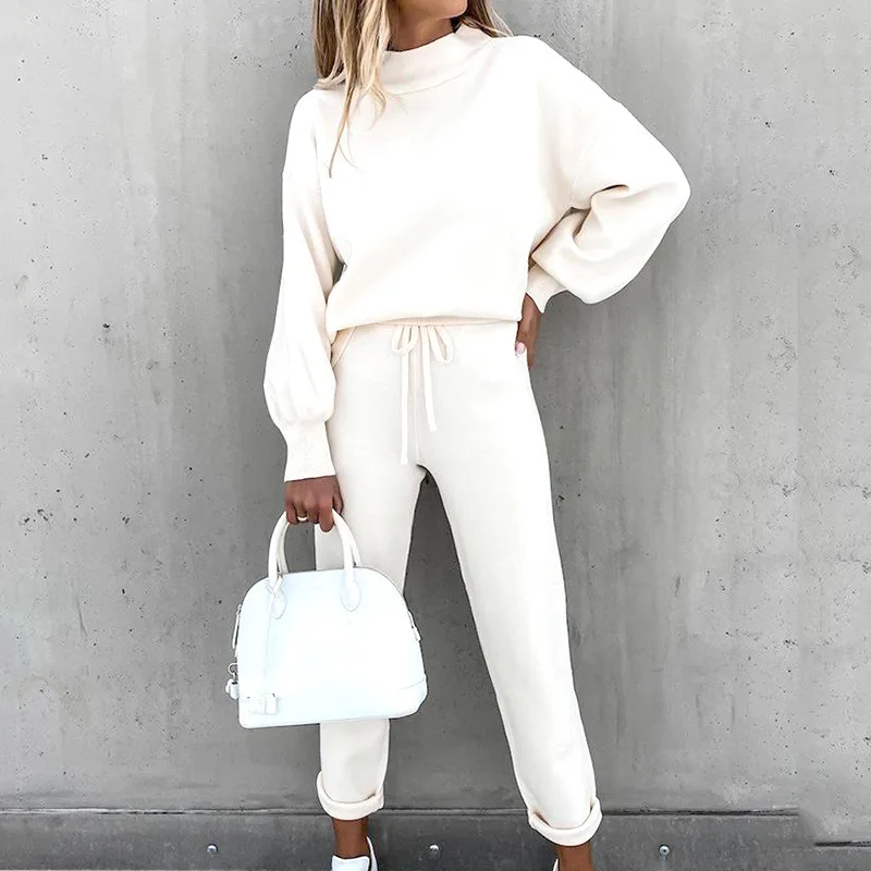 Casual Solid Sweatshirt Suit Women Autumn Turtleneck Pullover and Pencil Pants Winter Plus Size Female Tracksuit 2 Piece Sets