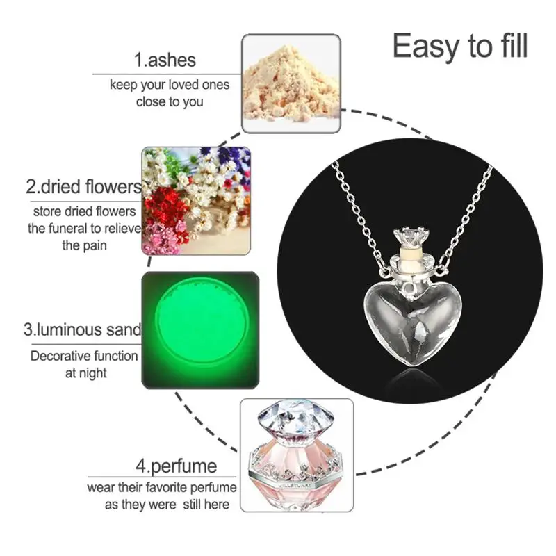 1PC Openable Water Drop Heart Steel Chain Keepsake Essential Oil Pendant Memorial Jewelry Perfume Jewellery Glaze Vial Necklace