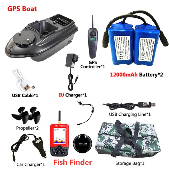 GPS Aasboot 500M 3KG Laadvermogen 40 stuks GPS Puntvisserij Aasboot 2 Bakken GPS Autonavigatie LCD Scherm Viszoeker Nestboot