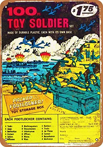 Metal Sign - 100 Toy Soldiers for $1.75 Comic Book Ad - Vintage Look Wall Decor for Cafe beer Bar Decoration Crafts