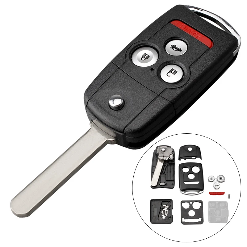 4 Button Car Key Fob Case Shell Replacement Flip Folding Panic Button Remote Cover HON66 Blade Car Key Accessories for Acura