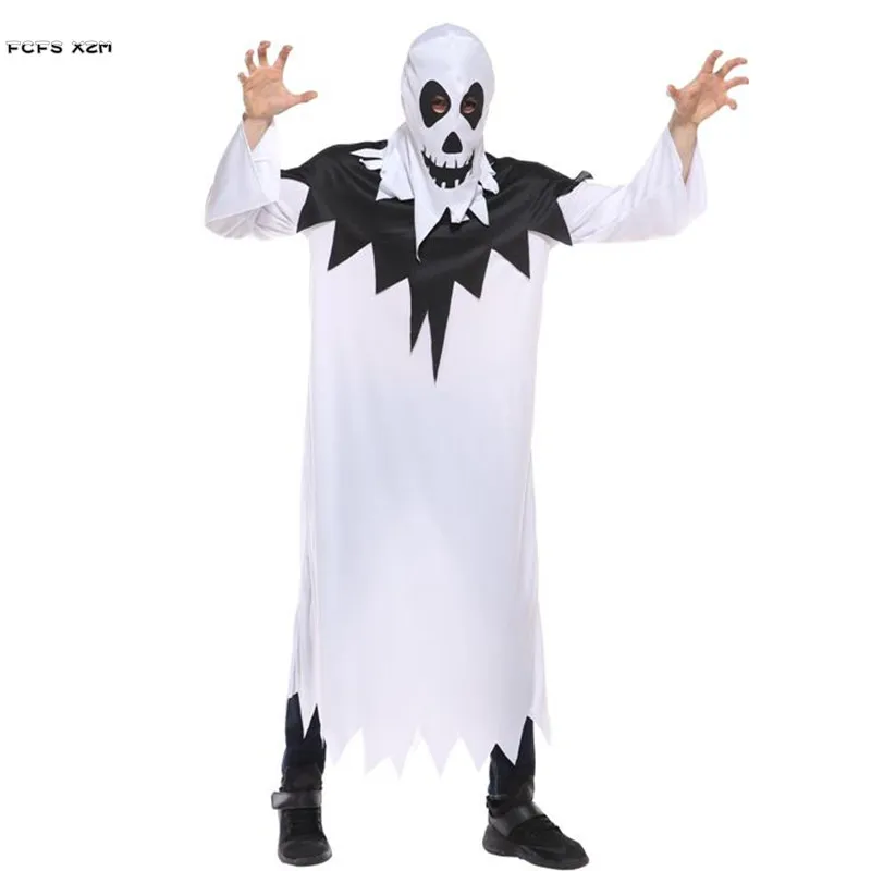 Homens Fantasma Branco Assustador Cosplay Adulto Halloween Inferno Diabo Demônio Trajes Carnaval Purim Parade Masquerade Discoteca Partido Vestido