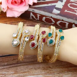 Sunspicems Abstract Gold Color Morocco Heart Bangle Charm Bracelet for Women Indian Rhinestone Bridal Wedding Jewelry Love Gift