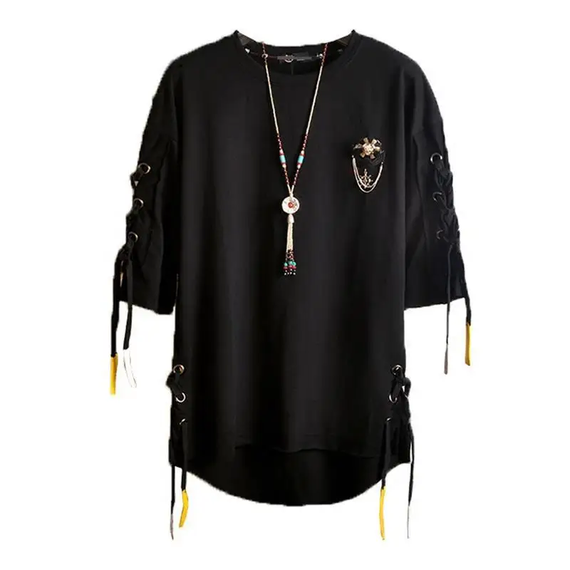 Idopy-Jersey gótico de encaje para hombre, moda coreana, estilo callejero, Punk, diseñador, Steampunk, dobladillo, Hip Hop, camisetas