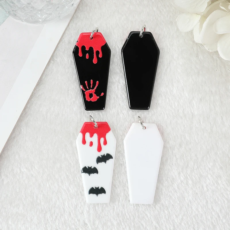 10 Pcs/Lot Bloody Coffin Board Creepy Halloween Charms Acrylic Jewlery Findings For Earring Necklace Diy Making  45*22 MM