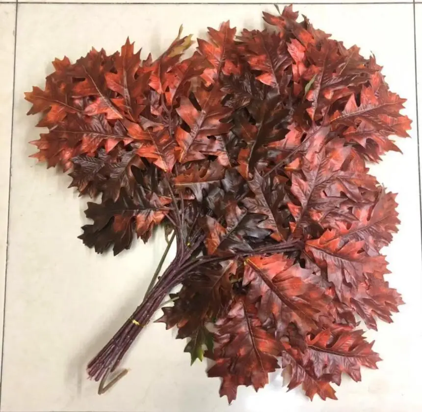 12pcs Artificial Oak Tree Leaves Branch For Plant Wall Background Wedding Home Hotal Office Bar Decorative
