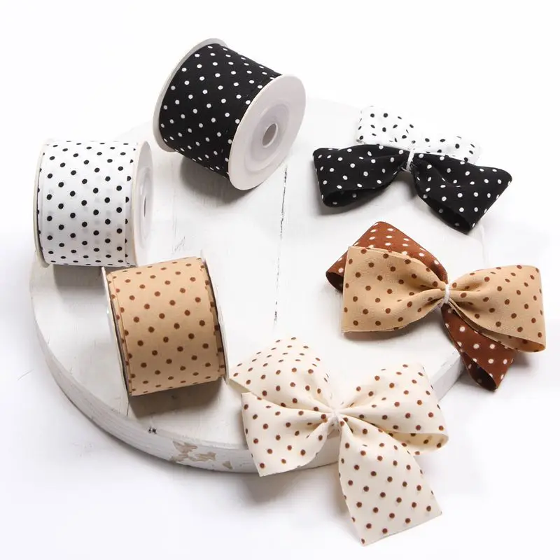 Double Sided Polkadot Cotton Ribbons DIY 25mm 35mm For Sewing Clothes Bows Fabric Flower Wrapping  Appliques Crafts Materials