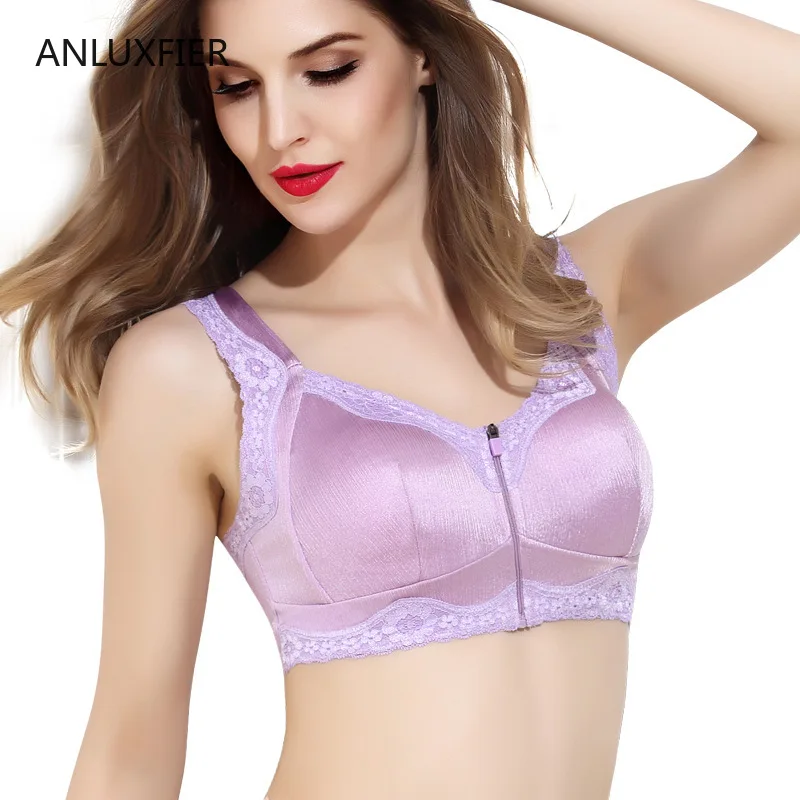 

H9651 Full Cup Bra Underwear Mastectomy Surgical Resection Without Steel Ring Comfortable Bras Front Zipper Breathable Lace Bra