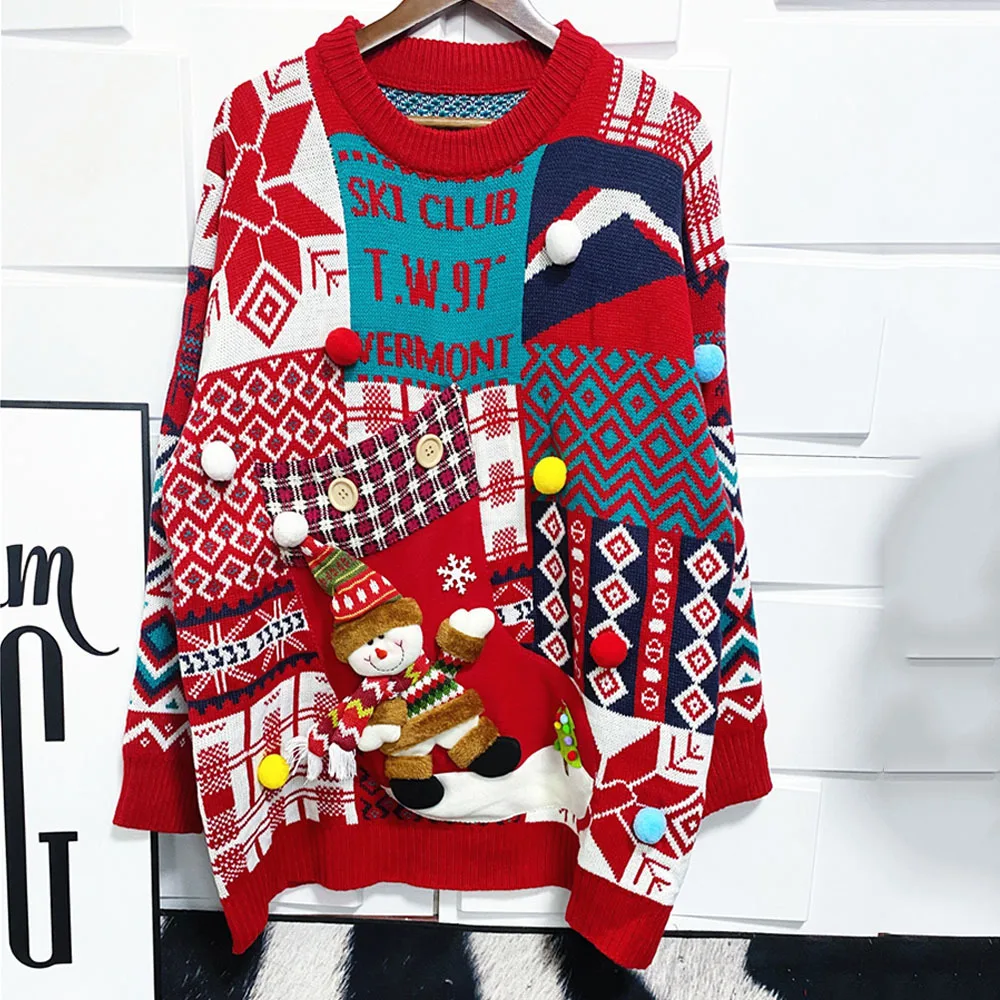 Ugly Christmas Sweaters For Women Twenty Styles Female Large Size Christmas Snowman Sweater Women Pullover Sweater