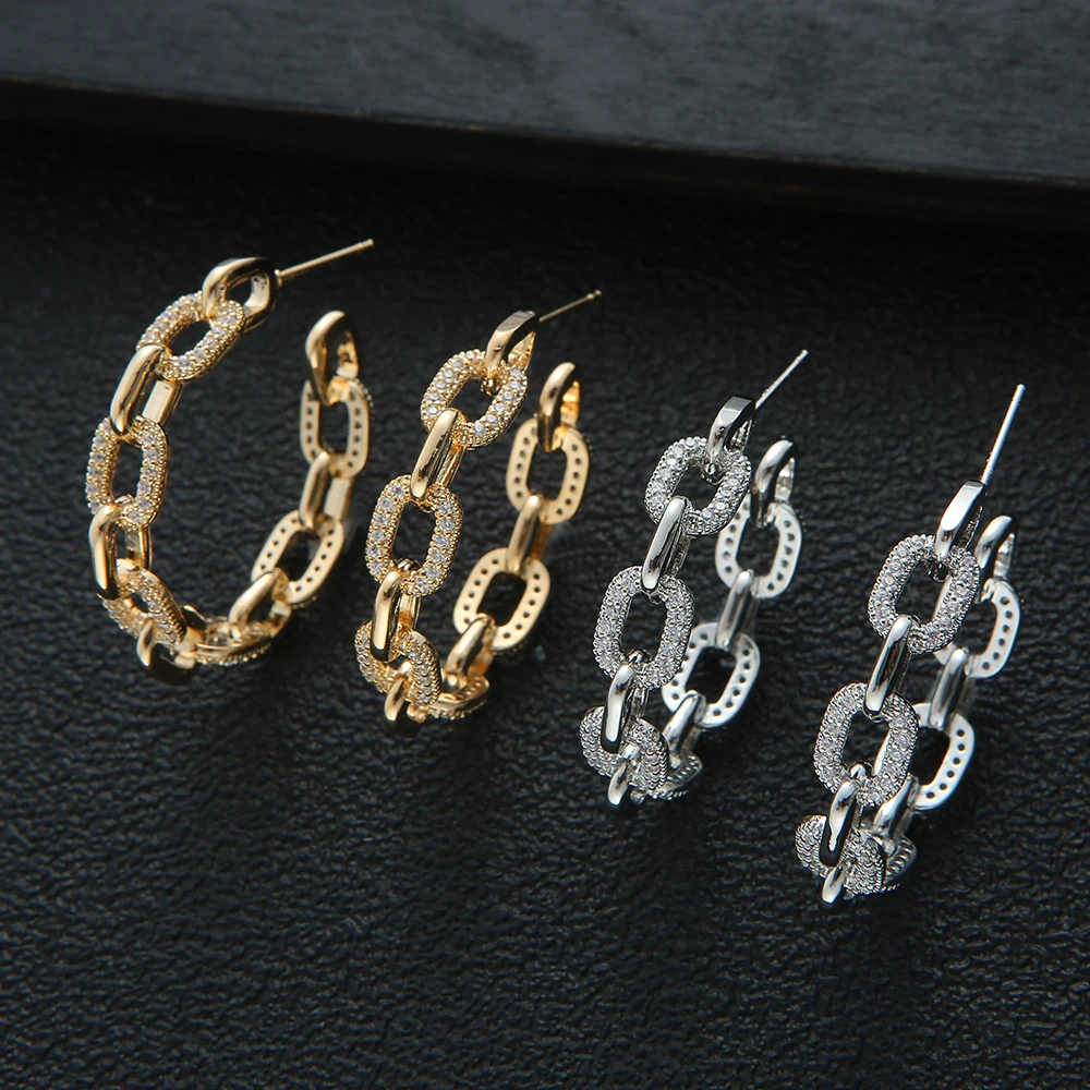 

Роскошные звенья цепи с кубическим цирконием, эффектные большие серьги-кольца для женщин, свадебные круглые серьги-кольца DUBAI E9674