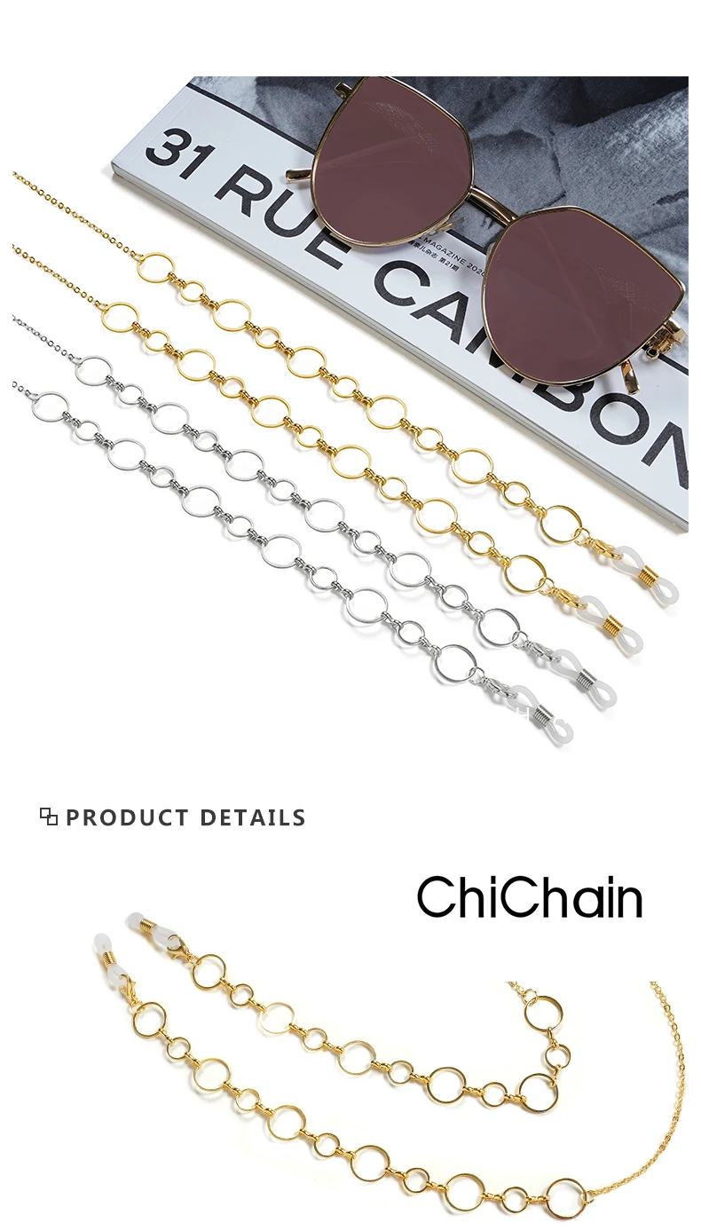 Chichain Damen-Brillenketten aus Metall, schicke Sonnenbrillen-Metallhalskette für Damen, modische Brillen-Halskette für Damen – Detail 1