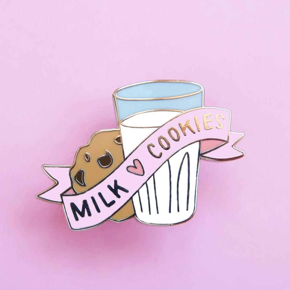 Perfect Match Milk and Cookies Hard Enamel Pin Cute Pastel Dessert Food Brooch Fashion Backpack Lapel Pins Unique Gift