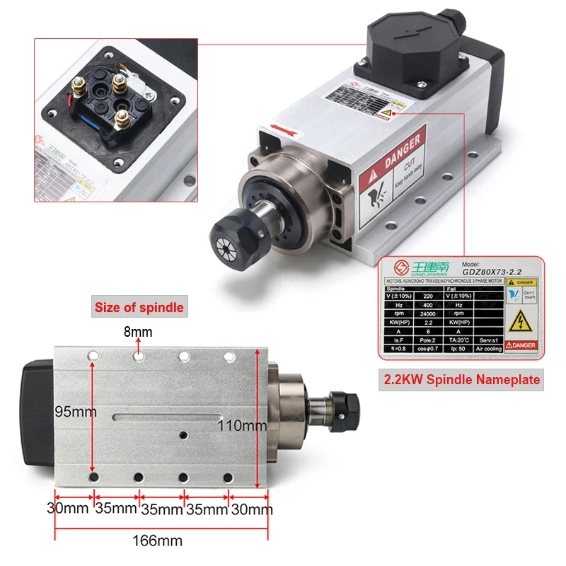 Cnc-スクエアスピンドルキット,2.2 kw/110 w,220v/ピース/セットv,空冷スピンドルモーターvfdインバーターer11/er20