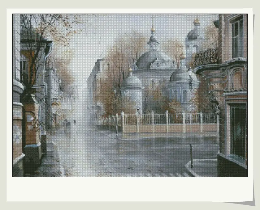 Foggy street, city A Small Town Shrouded in Mist Scenery Cross Stitch Kits Crafts 14CT Unprinted Embroidered Handmade Art Set