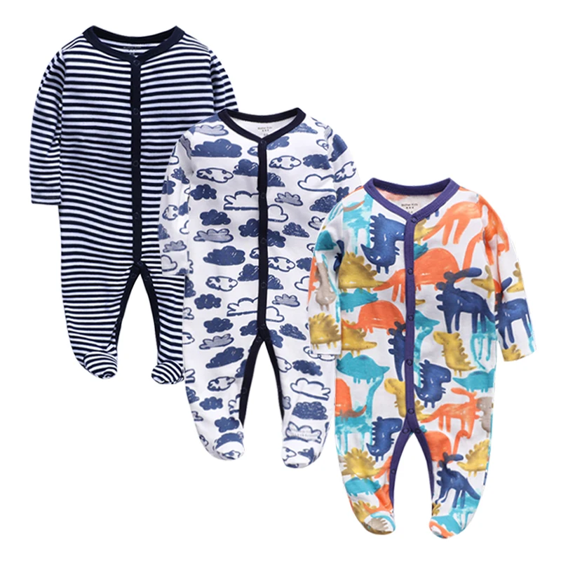 Winter Soft and Comfortable Baby Clothes 100% cotton Black Stripped Baby Sleepwear Climb Clothing Baby Footies