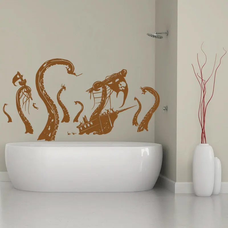 Octopus Pirate Wall Sticker Nordic Kraken Crusu Myth Home Bedroom Bathroom Bathroom Glass Door Art Deco Vinyl Decal X6