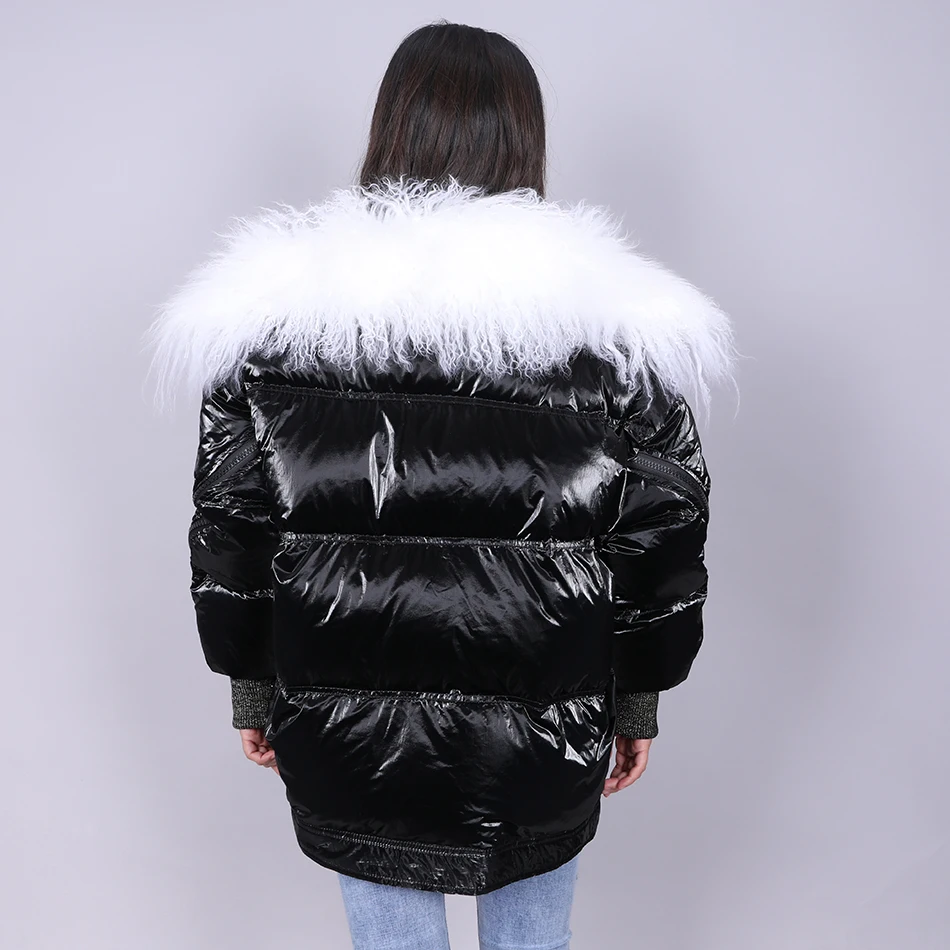 Manteau d'hiver en vraie fourrure de raton laveur pour femme, veste, parka, doublure en duvet de canard, Streetwear noir chaud, 2020MMK