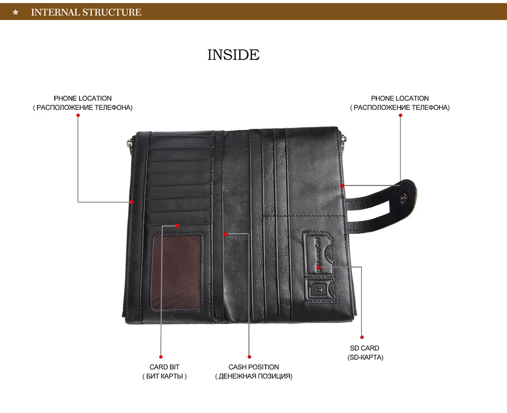 Men Wallets Long Style High Quality Card Holder Male Purse Large Capacity Luxury Brand Genuine Leather Wallet New Waterproof Bag