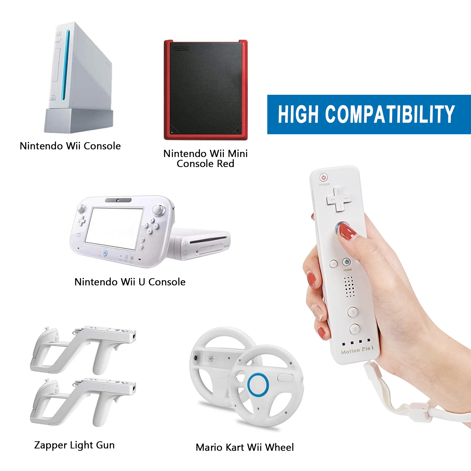 닌텐도 Wii 조이스틱용 무선 원격 게임 패드 컨트롤러 세트, 옵션 모션 플러스, 실리콘 케이스 포함, 2 in 1