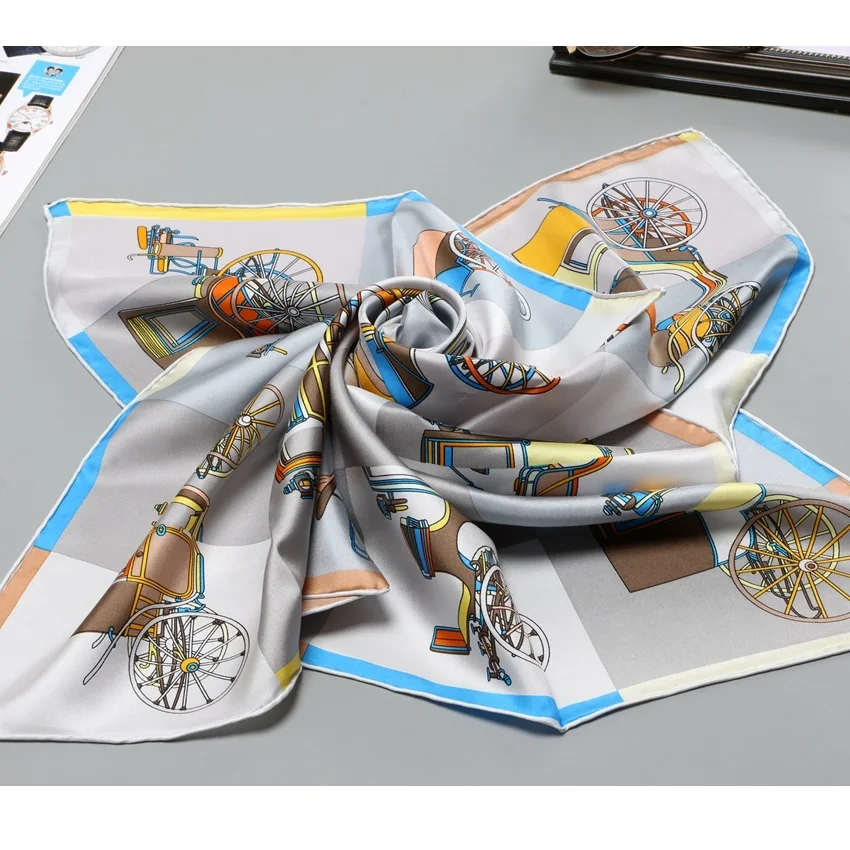 Carriages Print 100% Silk Scarf Shawl Wraps Women Fashon Hijab Head Scarves 35\