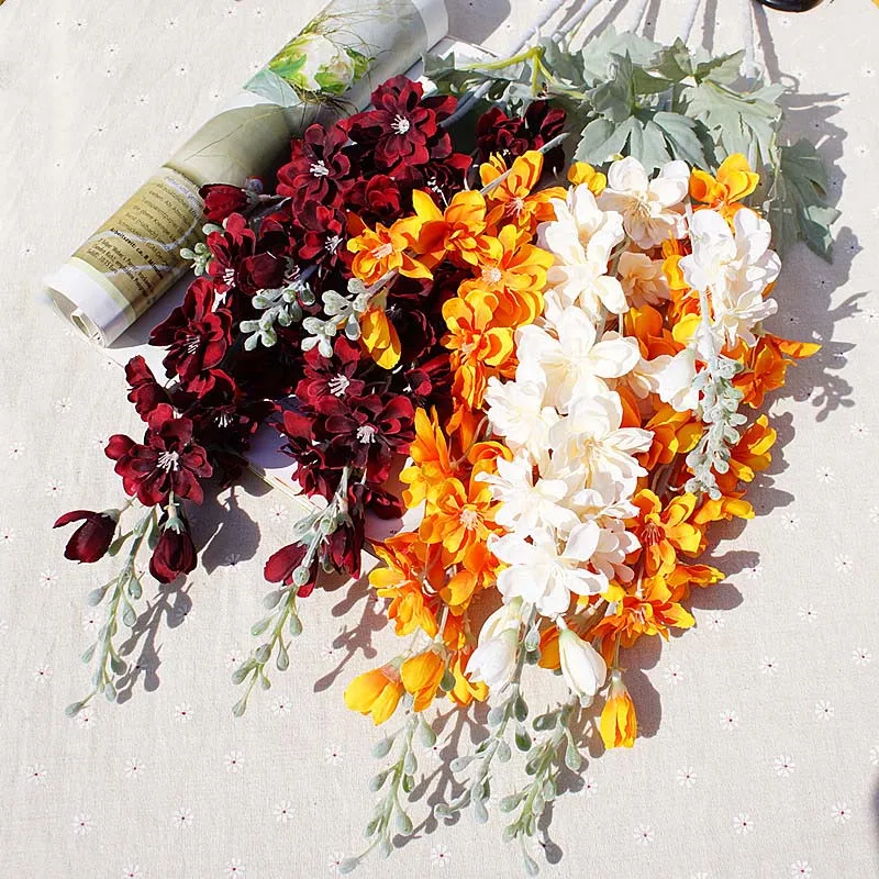 1 Bundel Kunstplanten Vazen Voor Home Decor Kerst Krans Decor Huishoudelijke Producten Zijde Delphinium Decoratieve Bloemen