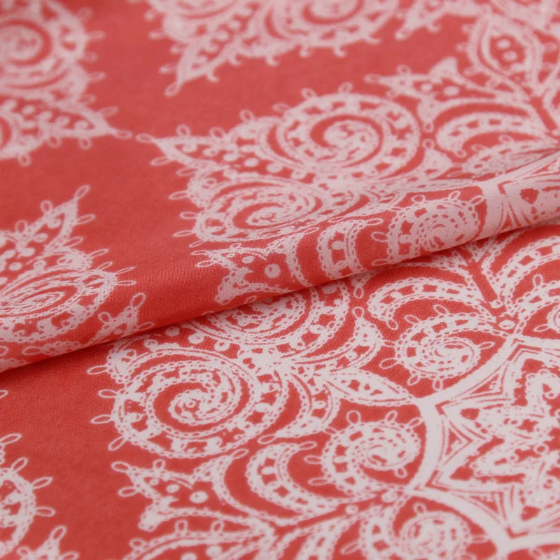 Red geometric and vintage print design pure silk crepe de chine silk fabric,SCDC1177