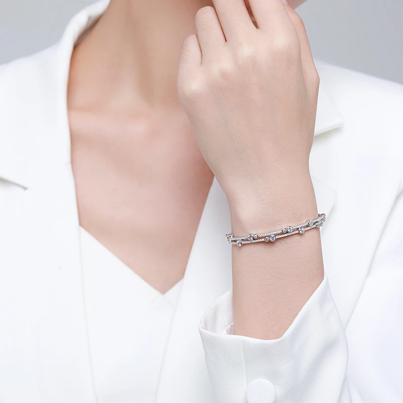Ailmay 100% 925 Sterling Silver Irregular Shape Luxury CZ Bracelets Sparkling For Women Wedding Engagement Fine Female Jewelry