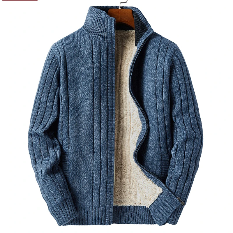 

Lamb Cashmere Winter Men Sweaters Knitted Black Cotton Polyester Thicken Warm Cardigan Male 2022