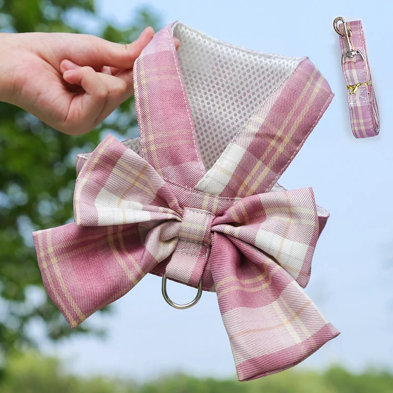 Gitter Hund Kleid Harness Und Leine Set Schöne Pet Hund Kleidung Für Kleine Hunde Chihuahua Rock Französisch Bulldog Welpen Kleid kragen – Detail 8