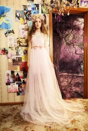 free shipping robe de soiree 2014 new fashion vestido de festa pink tulle bride long lace bow formal gown imported party dress