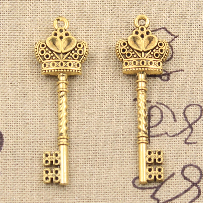 6pcs Charms Crown Key 50x16mm Antique Bronze Gold Silver Color Pendants DIY Crafts Making Findings Handmade Tibetan Jewelry