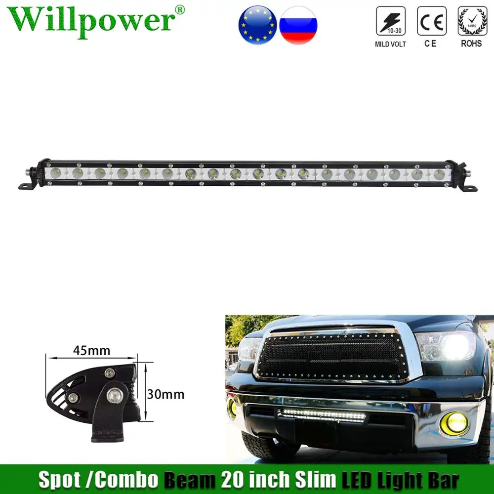 Off Road 4X4 Truck Single Row 20" Slim Light Bar For Jeep JK 4WD Car Hood LED Fog Light Bar Spotlight Combo Driving Lamp