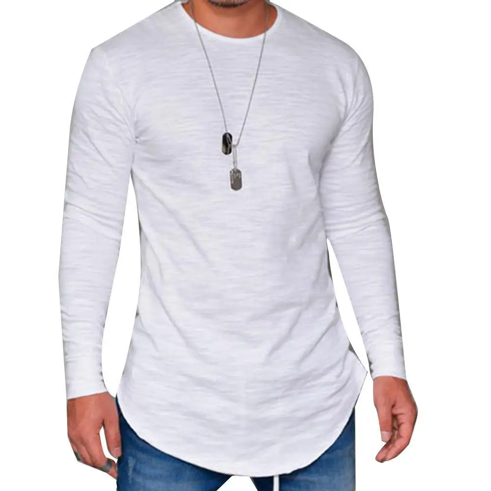 

Men Autumn Solid Color O Neck Long Sleeve Cotton Thin T-shirt Bottoming Top