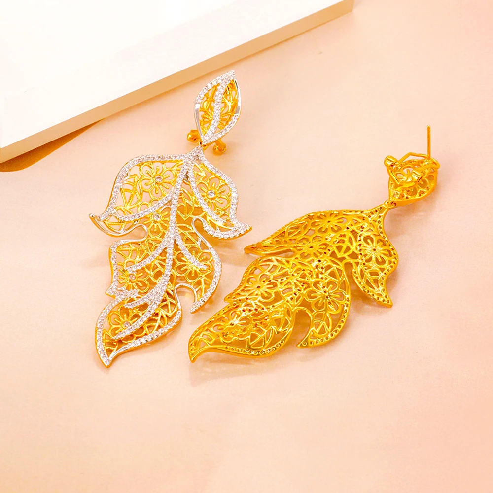 

TIRIM Luxury Leaf Dangle Earrings for Women Accessories Cubic Zirconia Crystal Charms Earing Fashion Jewelry Vintage Pendientes