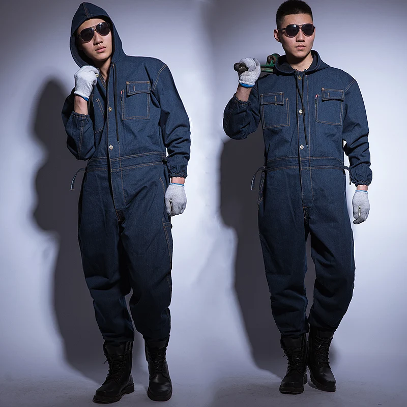 Jumpsuit Denim Cotton Thick Working Suits Winter Men Women Welding Overalls Auto Repair Coverallls Welder Suit Oficina Mecanica