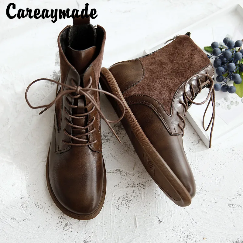 Careaymade-Spring&Autumn casual women's boots artistic fashion lace up short boots comfortable Women's flat bottomed shoes warm