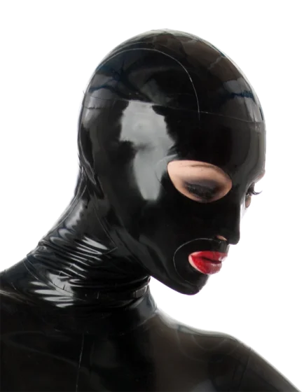 Latex Mask Fetish Hood Natural Latex Black Rubber Hood Open Big Eyes Mouth Sexy Headgear Customise